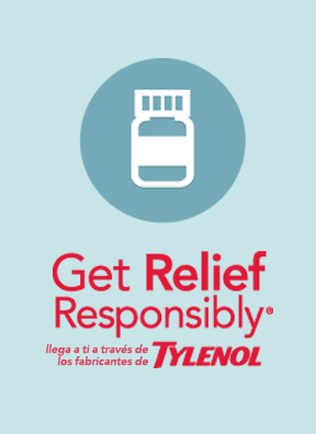 ícono de tylenol get relief responsibly con frasco